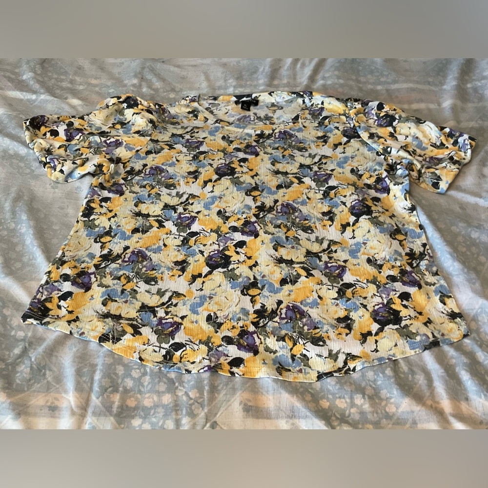 I.N. Studio Floral Top in Yellow, Purple & Blue